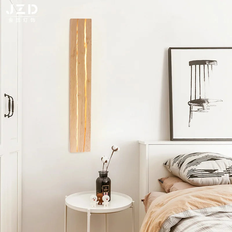 Afralia™ Modern Nordic Wood Art Rotatable LED Wall Light for Bedroom/Beside, Cracked Solid Wooden