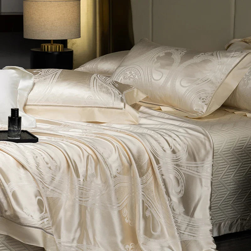 Afralia™ Silky Satin Jacquard Egyptian Cotton Luxury Duvet Bedding Set