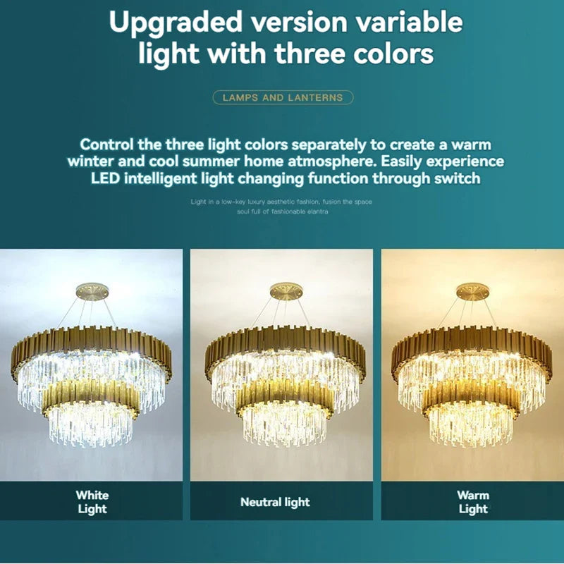 Afralia™ Crystal Gold Chandelier LED Ceiling Pendant for Living Room Bedroom Kitchen Island