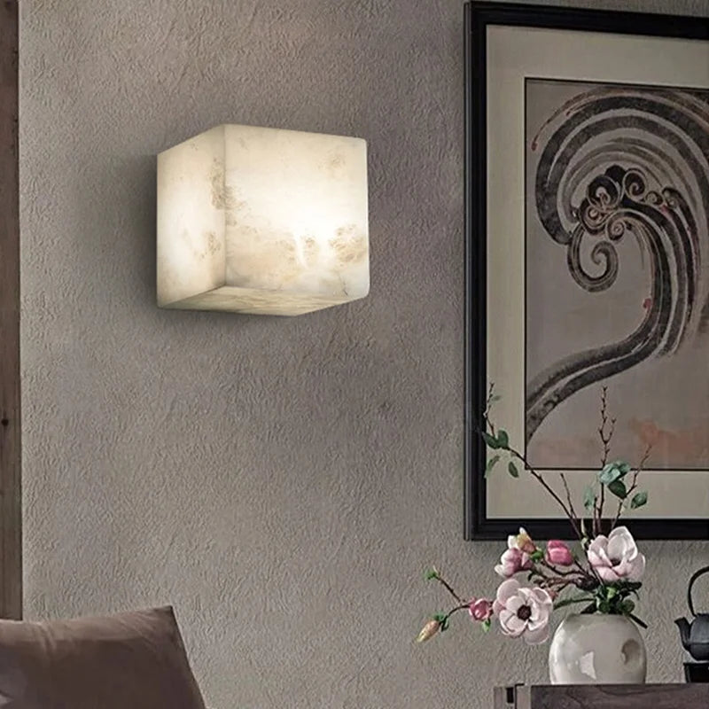 Afralia™ Cube Marble LED Wall Sconce for Bedroom, Hallway, Staircase Lighting Fixtures