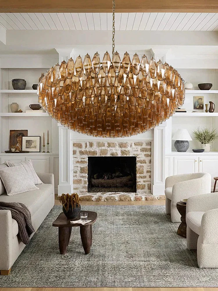 Afralia™ Amber Glass Ceiling Chandelier - Vintage Luxury Round Classic Hanging Lamp