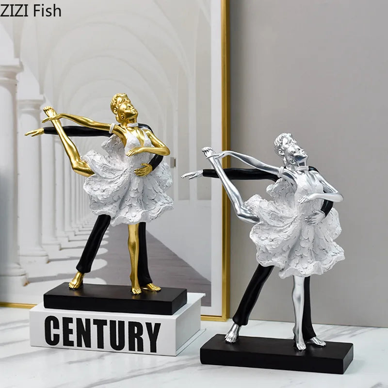 Afralia™ Golden Tango Dancer Couple Sculpture Home Decor Figurines