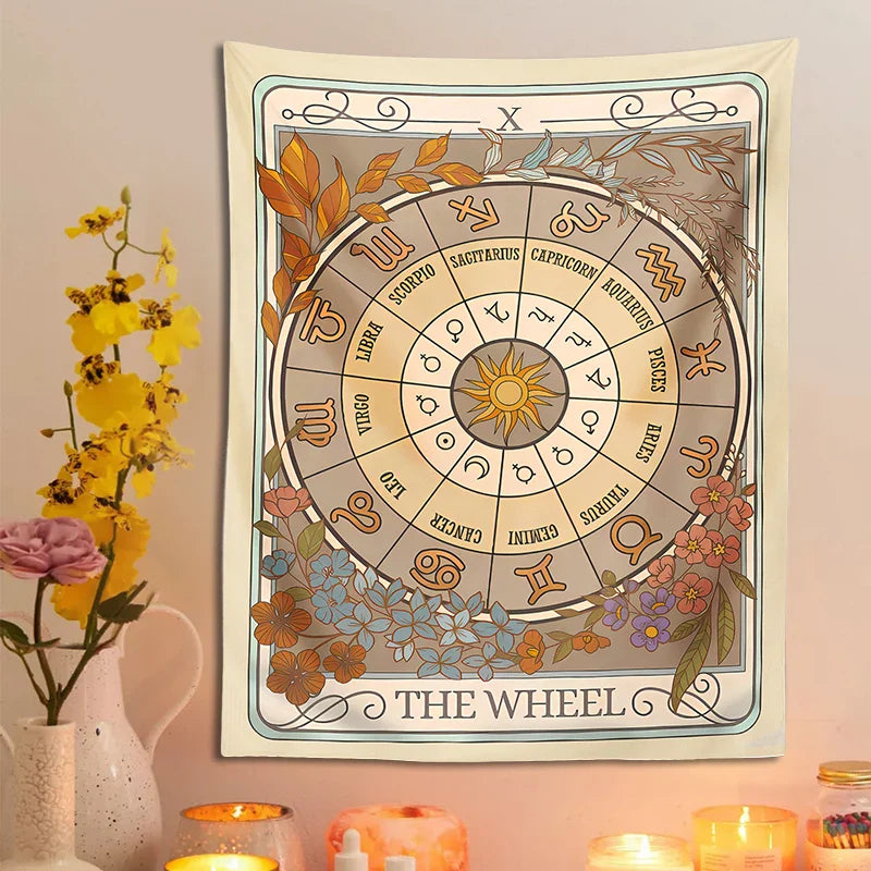 Afralia™ Wheel of Fortune Tarot Tapestry: Zodiac Astrology Celestial Wall Hanging Art