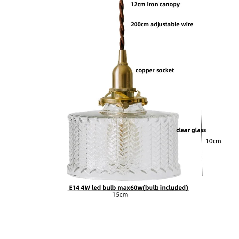 Afralia™ Copper Socket LED Pendant Light with Phenix Glass Shade, Adjustable Hanging Lamp