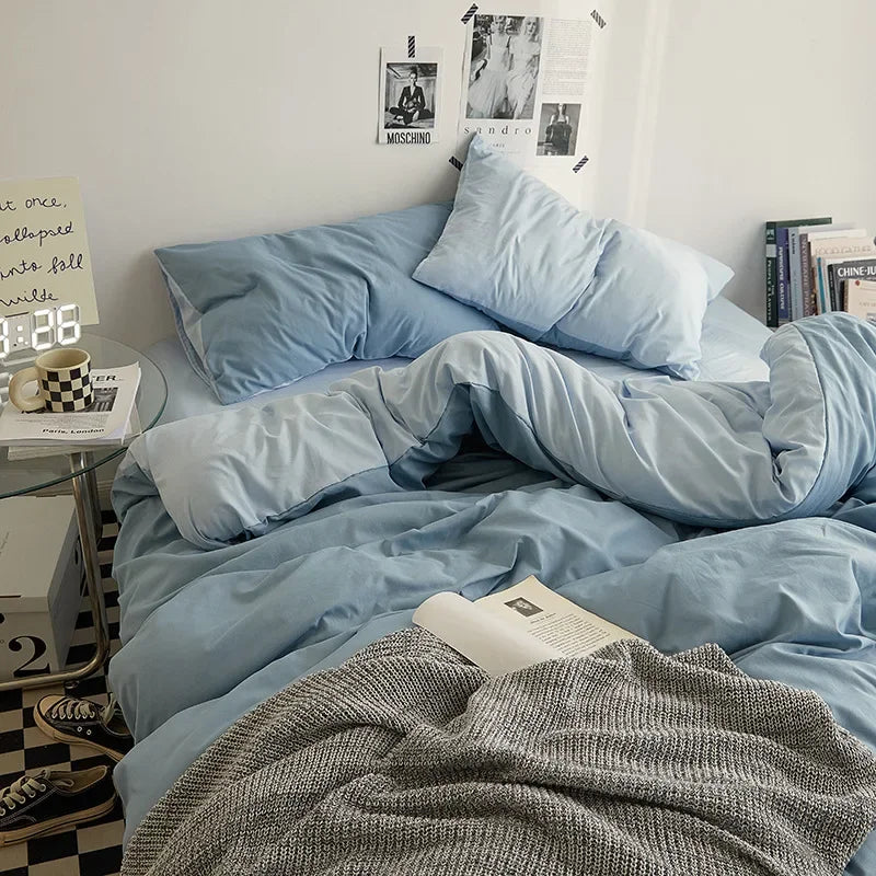 Afralia™ Washed Cotton Duvet Cover Set: Solid Color Bed Sheet Style, Double-Sided Color Matching Comfort, Bedding