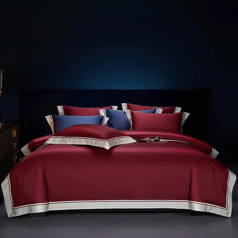 Afralia™ Luxury Solid Color Hotel Style Bedding Set in Burgundy Red