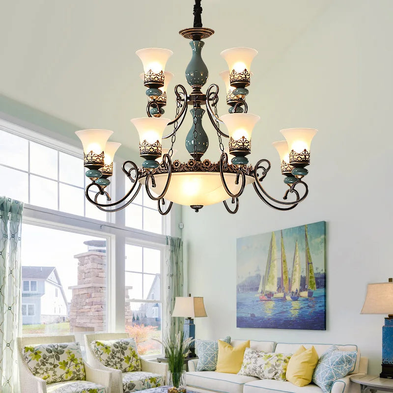 Afralia™ Vintage European Ceramic Chandelier for Living Room, Bedroom, Kitchen and Dining Room