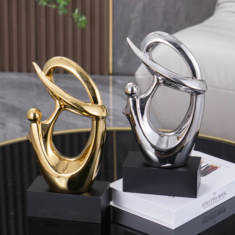 Afralia™ Golden Geometric Human Body Sculpture Decorative Figurine