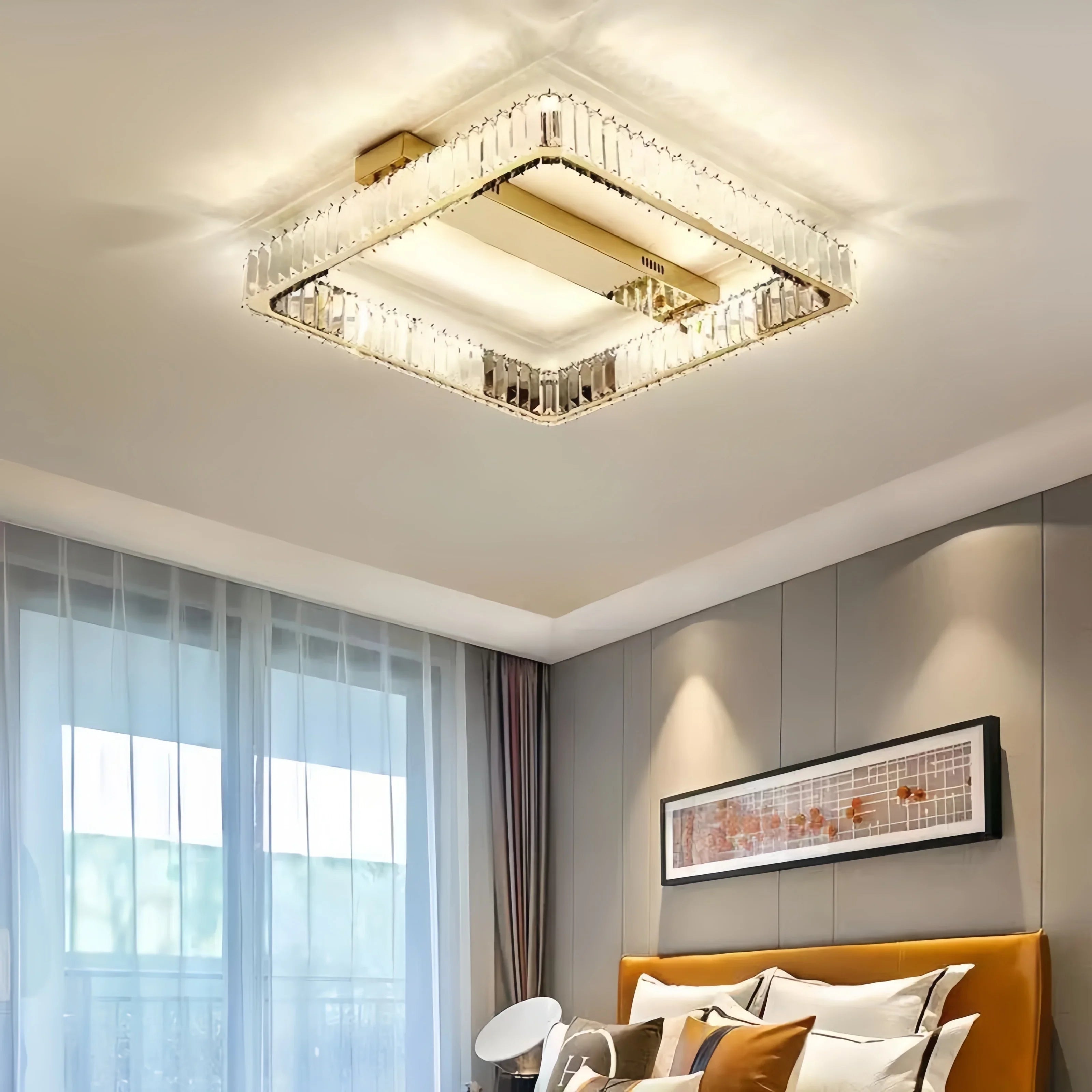Afralia™ Crystal Luxury Ceiling Light for Living Room Bedroom Restaurant - Dimmable & Modern