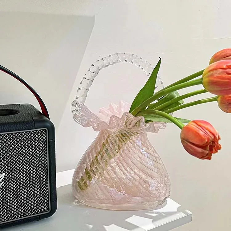 Afralia™ Crystal Flower Basket: Handmade Glass Plant Vase Home Wedding Decor