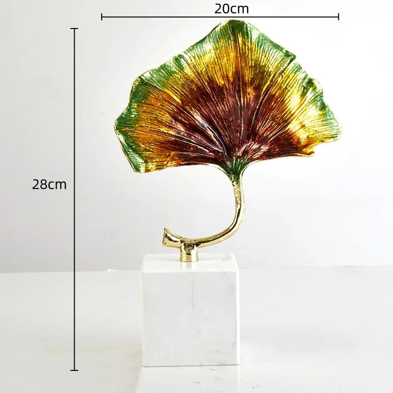 Afralia™ Ginkgo Leaf Metal Sculpture Home Decor Figurine