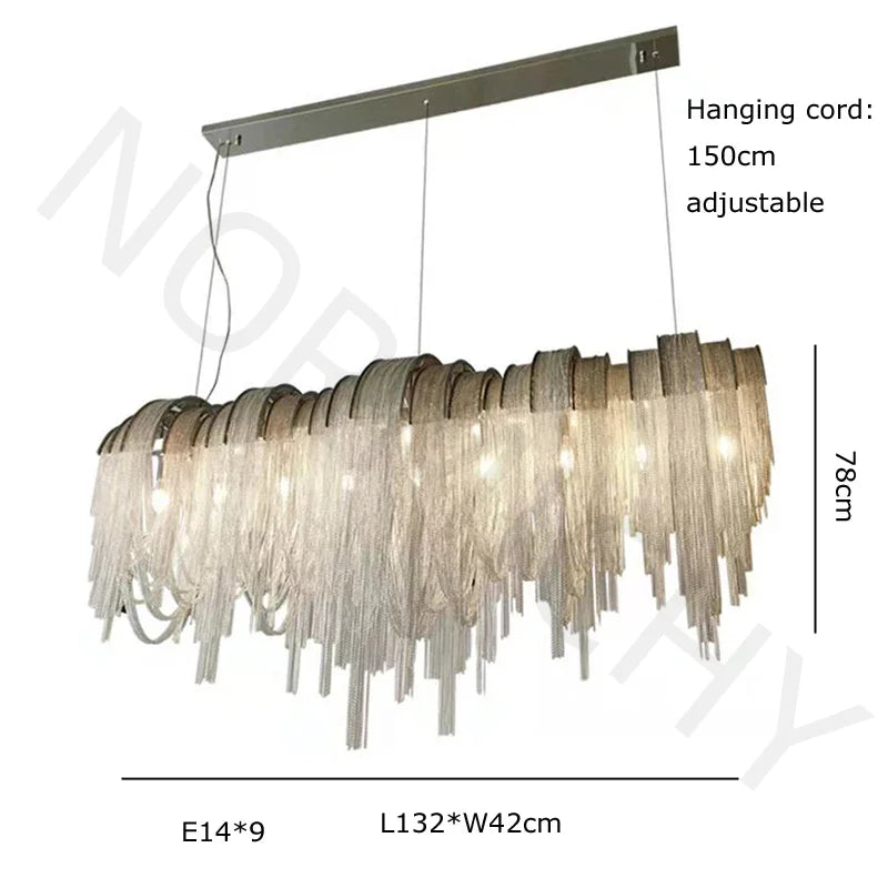 Afralia™ Chrome Tassel LED Chandelier for Living Dining Room Decor - Modern Lustre Design