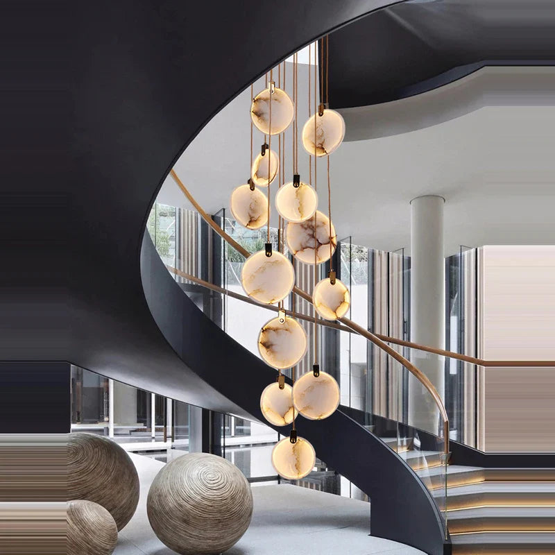 Afralia™ 2025 Art Deco Marble Golden Lustre LED Chandelier Lighting