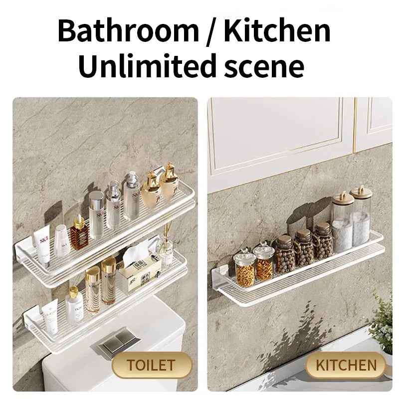 Afralia™ White Metal Corner Bathroom Shelf Makeup Organizer Shower Wall Rack