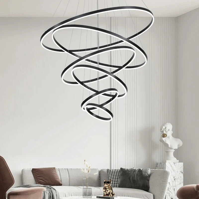 Afralia™ Circle Ring Art Chandelier for Duplex Villa Staircase Hall Living Room