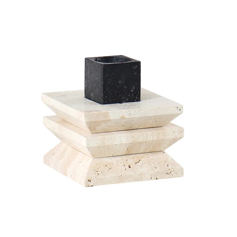 Travertine Marble Candle Holder by Afralia™ - Elegant Table Centerpiece & Home Decor