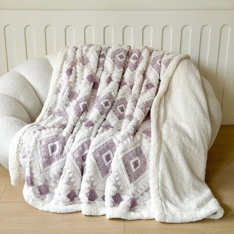 Afralia™ Geometric Jacquard Taff Velvet Blanket Lamb Wool Warm Nap Bed Sheets
