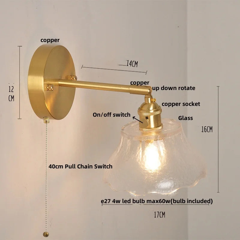 Afralia™ Nordic LED Wall Light Fixture Glass Up Down Rotate Copper Bedside Lamp