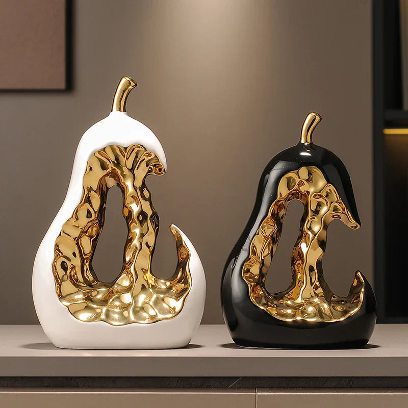 Afralia™ Ceramic Golden Pear Sculpture - Abstract Hollow Fruit Decor for Home Accessories