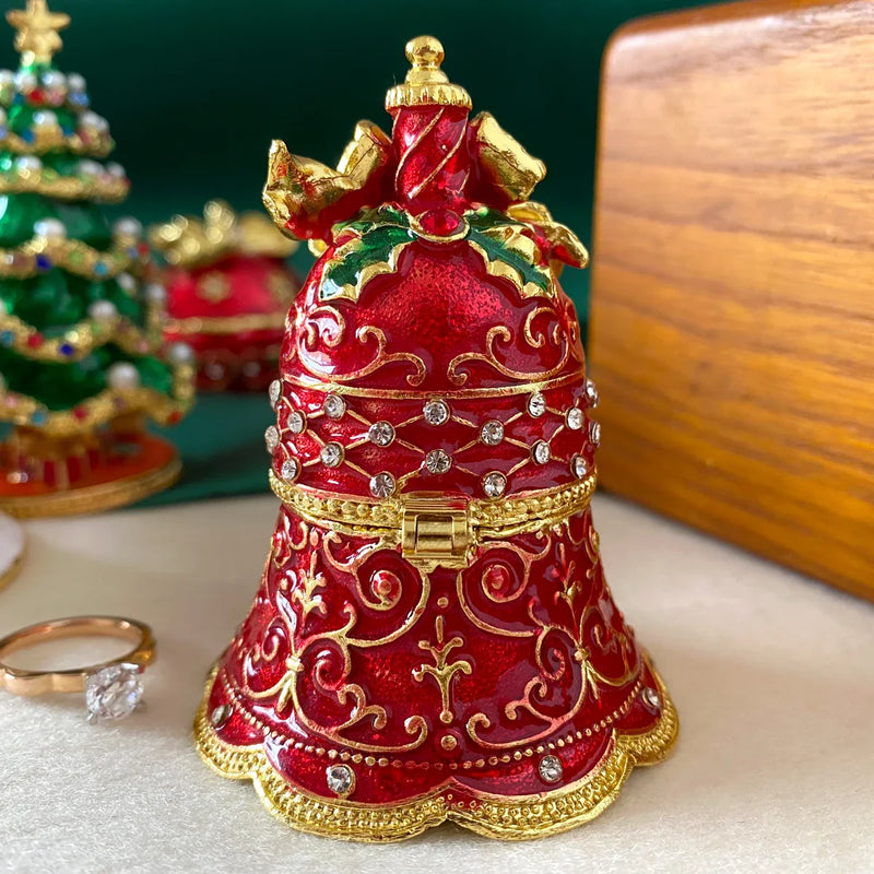 Afralia™ Christmas Jingle Bell Figurine Trinket Box: Festive Tabletop Decor & Jewelry Holder