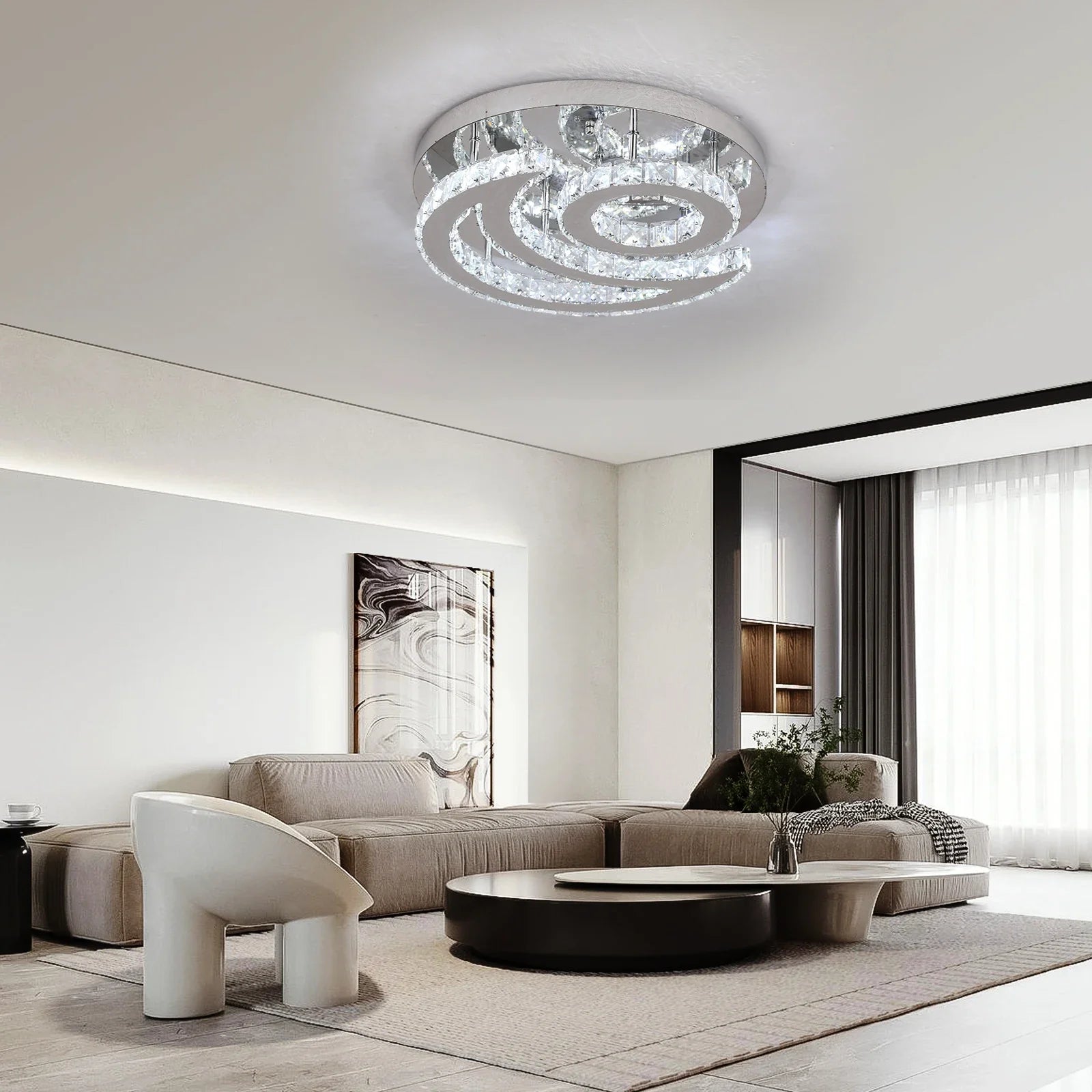 Afralia™ Crystal LED Sun Moon Chandelier Pendant Light for Living Dining Bedroom