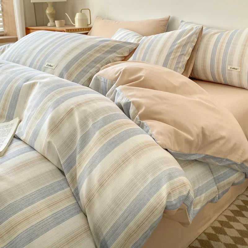 Afralia™ Nordic Cotton Bedding Set: Soft Striped Comforter Cover for Adults