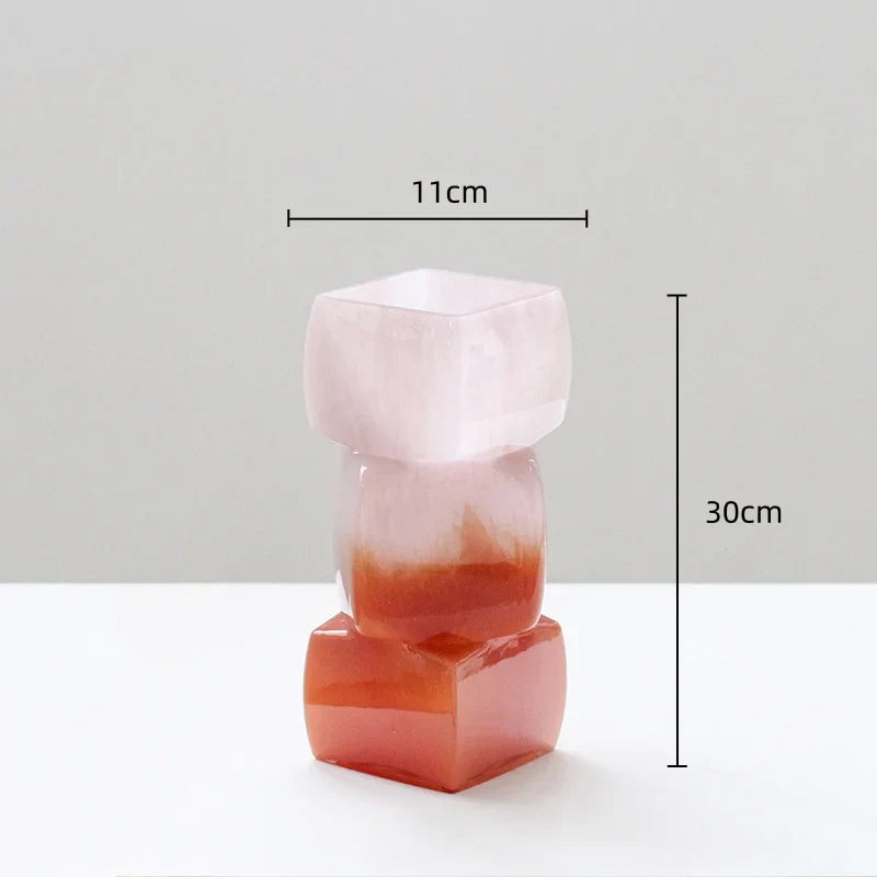 Afralia™ Square Geometric Glass Vase Gradient Color Flower Arrangement Home Decor