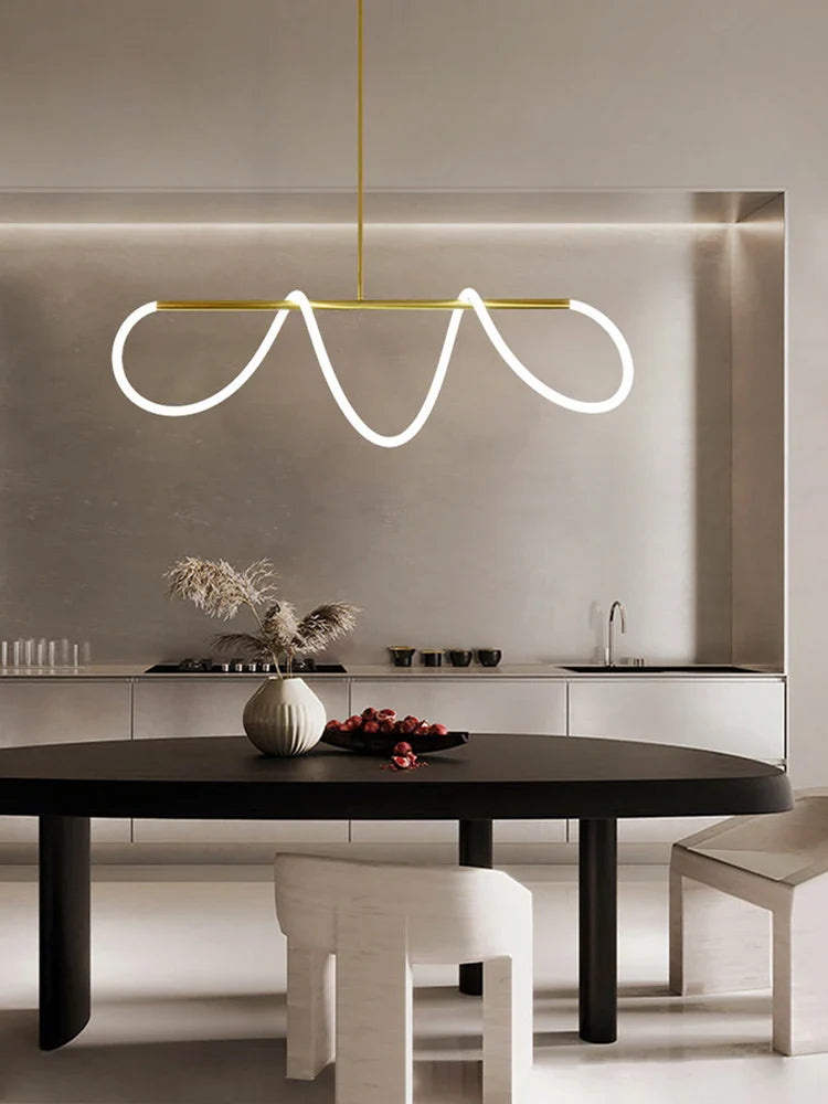 Afralia™ Long Gold Black Pendant Light, Dimmable LED for Dining Living Room Kitchen.