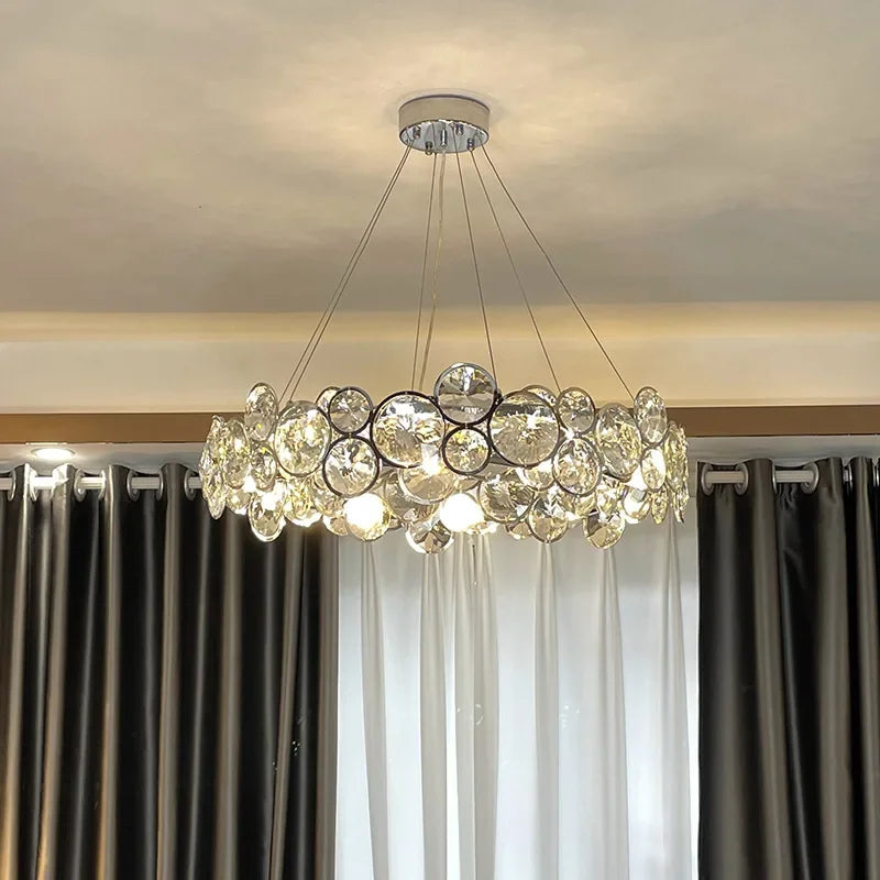 Afralia™ Crystal Ring Chandelier Chrome Ceiling Pendant Light