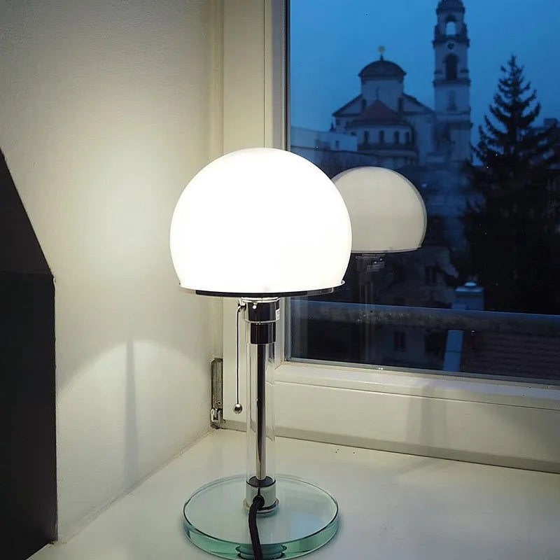 Afralia™ Bauhaus Mushroom Table Lamp - Milk White Glass, Bedroom & Coffee Table Lighting