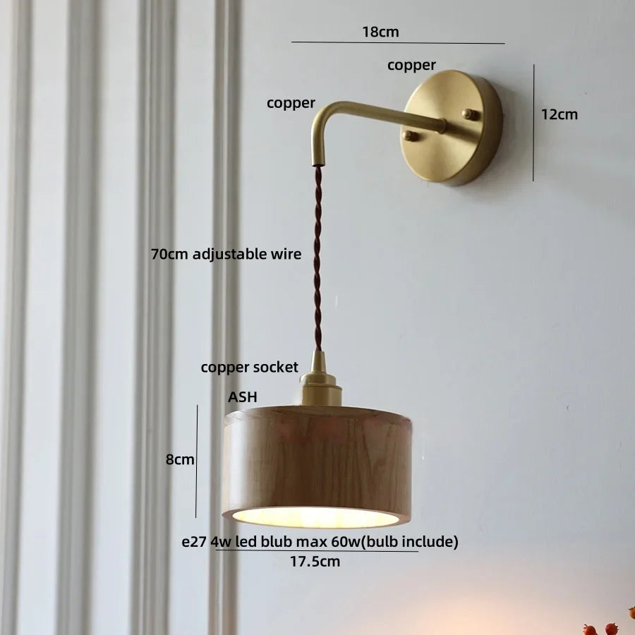 Afralia™ Ash Wood LED Wall Lamp with Pull Chain Switch for Home Decor