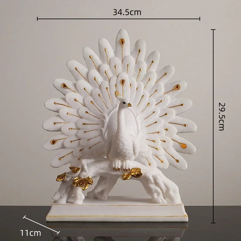 Afralia™ Golden Phoenix Peacock Sculpture Home Decor Ornament Figurine