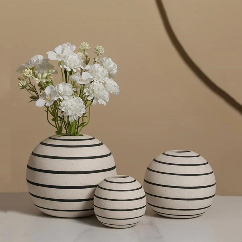 Afralia™ Striped Geometric Ceramic Vase with Spheres for Home Decoration