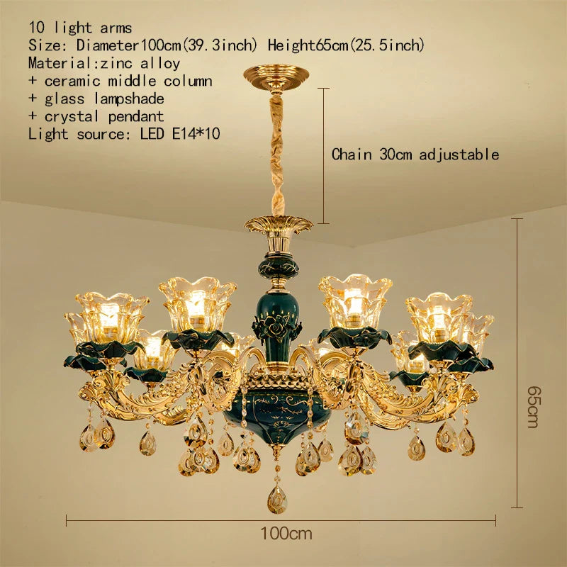 Afralia™ Dark Blue Crystal Chandelier, Vintage Style Ceiling Lamp for Living Room Bedroom Villa