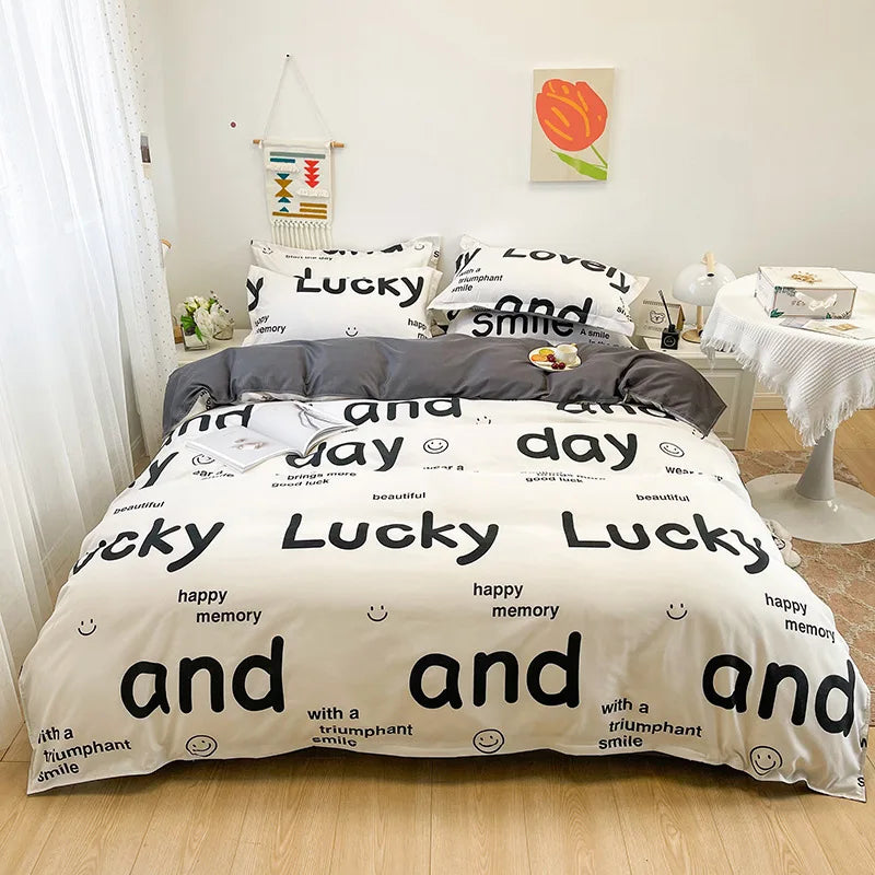 Afralia™ Happy Little Dog Duvet Set with Sheet Pillowcases Queen/King Single Double Bedding