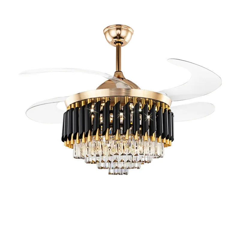 Modern Crystal Ceiling Fan with LED Chandelier & Remote Control, Retractable Blades by Afralia™