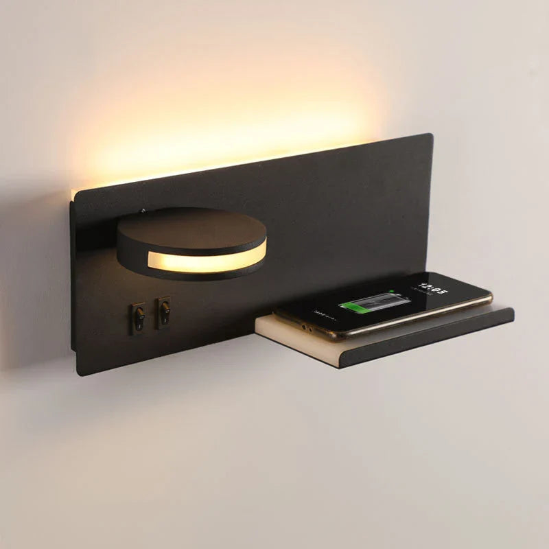 Afralia™ Modern LED Wall Lamp with Wireless Charging, USB Port, and Switch