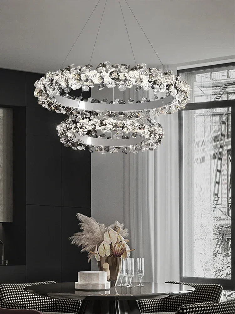 Afralia™ Sun Flower Crystal LED Ring Pendant Chandelier - Luxury Nordic Ceiling Light