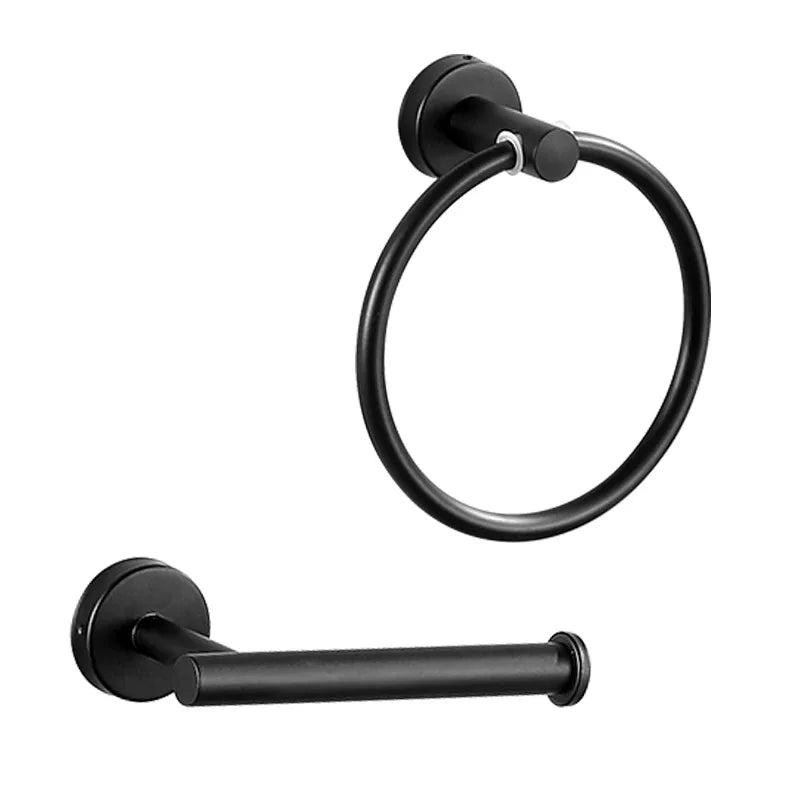 fralia™ Wall Mount Matte Black Bathroom Stainless Steel Towel Bar Towel Ring Paper Holder Hook - Modern Bath Accessories Set