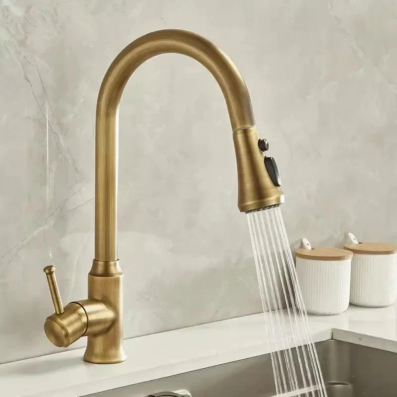 Afralia™ Antique Brass Kitchen Faucet 360° Rotation Sink Mixer Tap - Tuqiu Design