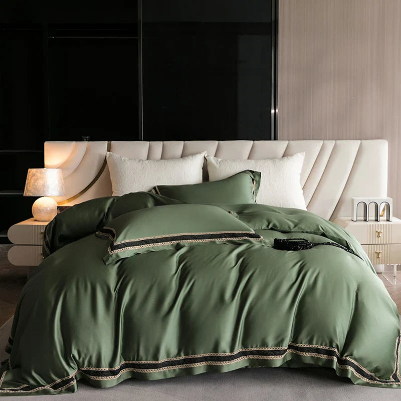 Afralia™ Luxury Embroidery Eucalyptus Duvet Cover Set with Silky Cool Feel