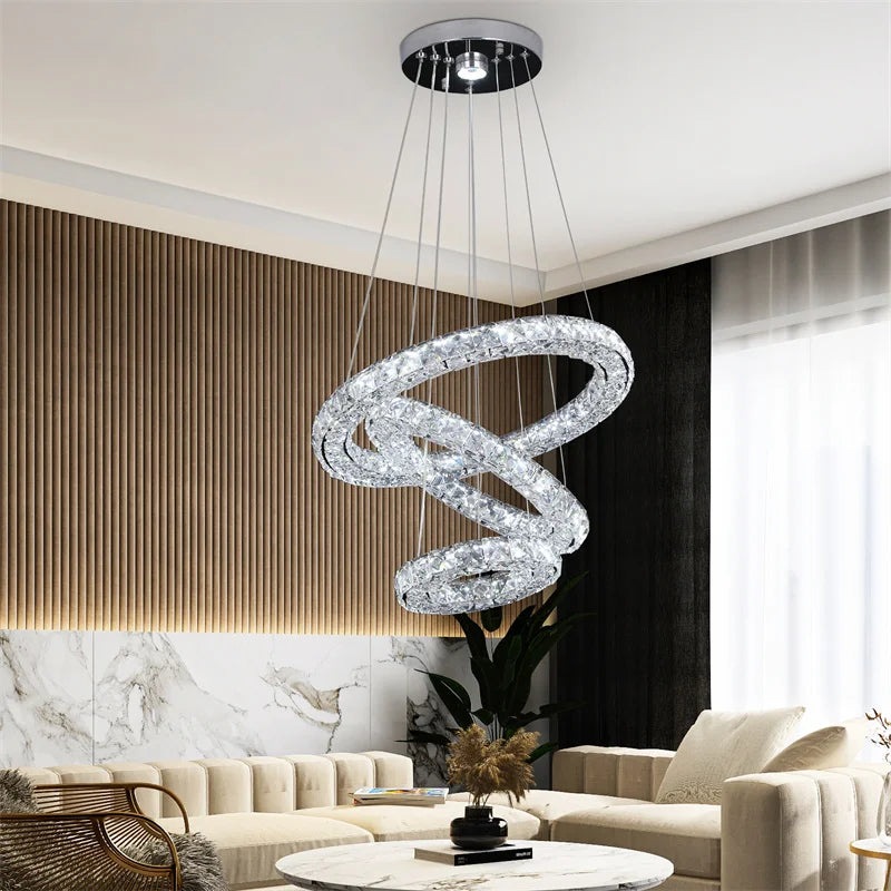 Afralia™ Crystal LED Chandelier Pendant Light for Modern Luxury Living Dining Room Décor
