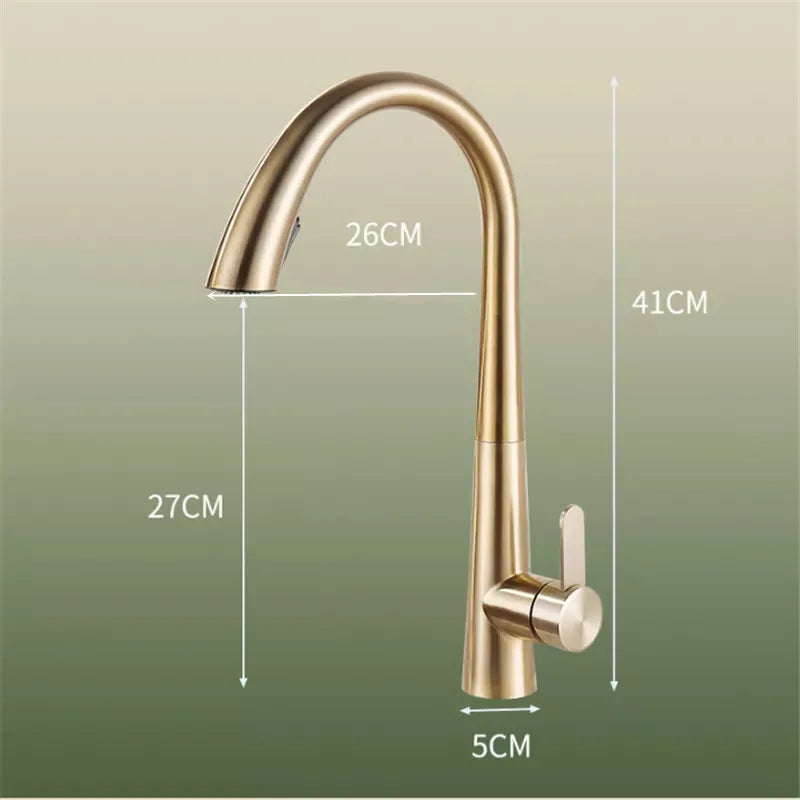 Afralia™ Brushed Gold Kitchen Sink Faucet with Pull Out Spring Spout