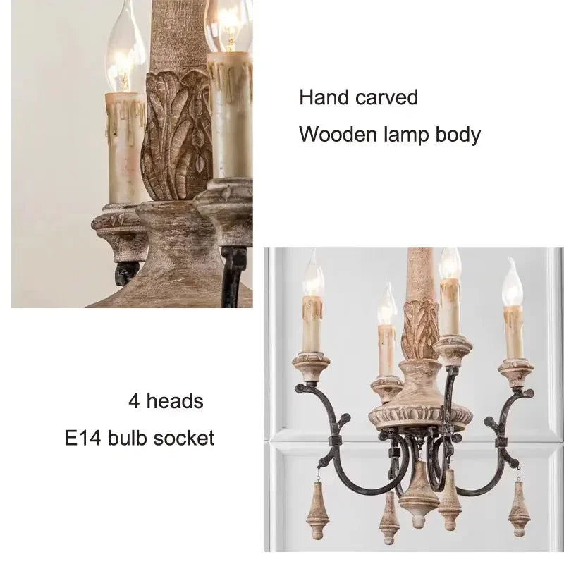 Afralia™ Wood Carving Chandelier for Living Room, Dining, Bedroom - Nordic Iron Decor Lighting
