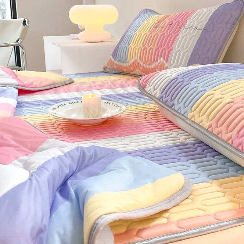 Afralia™ Summer Cooling Blanket Set - Queen Size Quilt, Latex Bed Sheet, Pillowcase