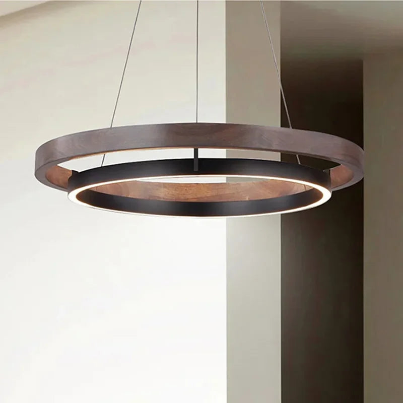 Afralia™ Minimalist Wood Grain Chandelier: Creative Round Hanging Light Fixture for Living Room