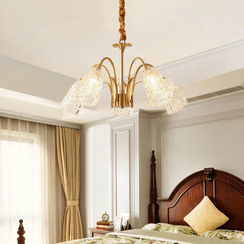 Afralia™ Glass Copper Chandelier: Luxury Gold Brass Pendant Light for Living Room, Bedroom, Kitchen.