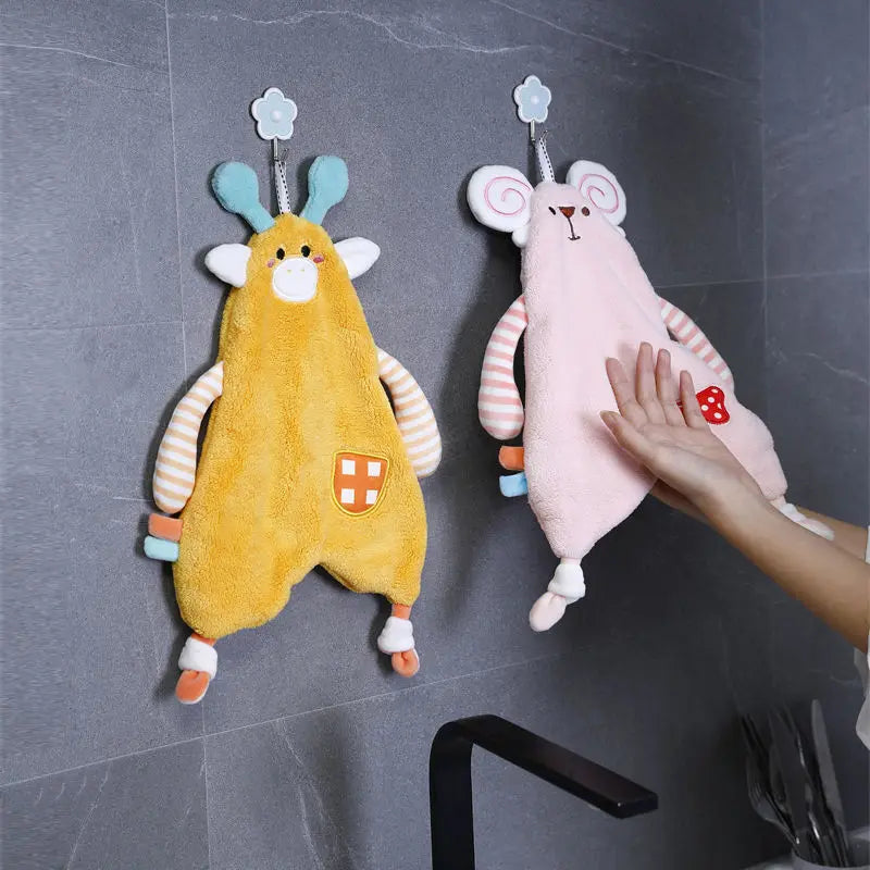 Afralia™ Cartoon Animals Hand Towel: Soft Coral Fleece, High Absorbency, Skin Friendly Kids' Towel