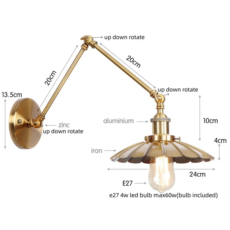 Afralia™ Vintage Loft LED Wall Lights with Pull Chain Switch for Bathroom Mirror, Stair, Living Room