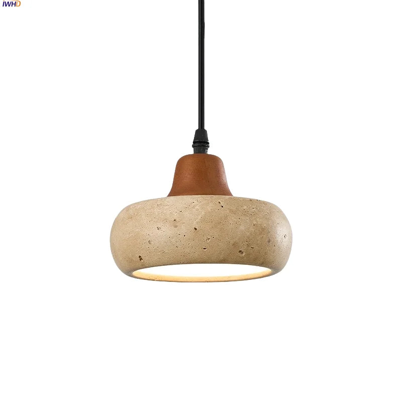 Afralia™ Yellow Travertine Stone LED Indoor Pendant Light for Modern Wabi Sabi Decor